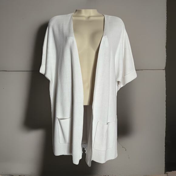 NWT! TALBOTS Women's White Open Knit Cardigan Sweater w/Pockets, Size Medium - Picture 1 of 8